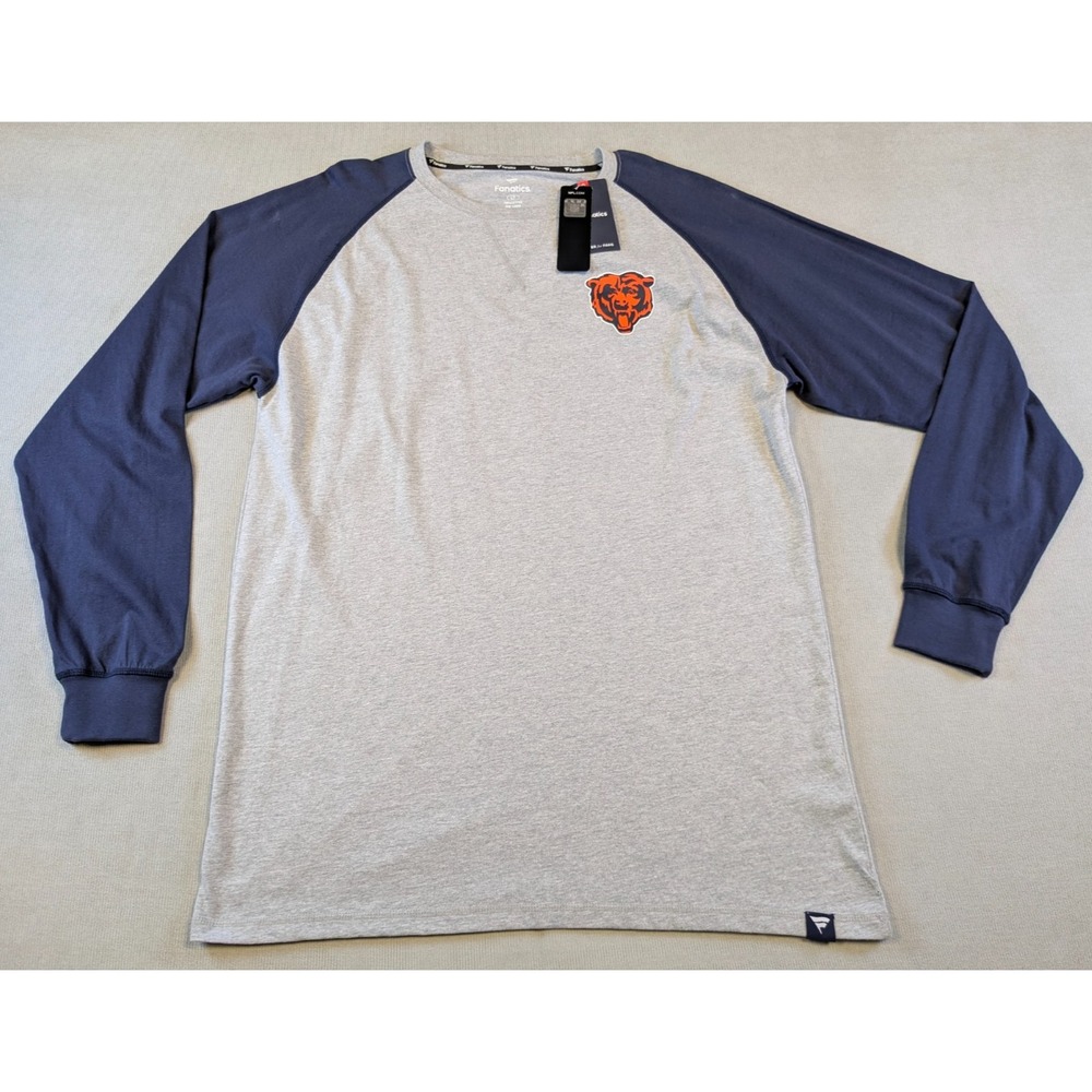 Chicago Bears Shirt Mens Large Tall Gray Fanatics Long Sleeve NFL New Flaws